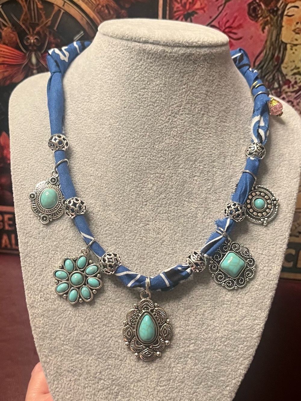 Blue Bandana Turquoise Charm Necklace - Women Jewelry